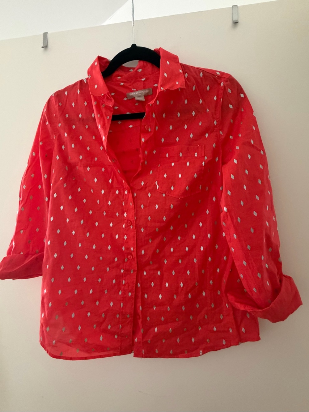 Banana Republic Red Button-Down Shirt with Metallic Diamond Accents